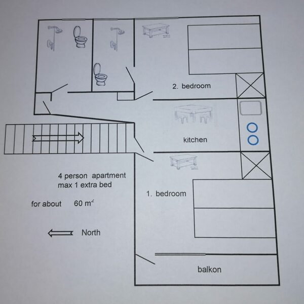 4 fős apartman alaprajz