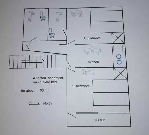 4 fős apartman alaprajz